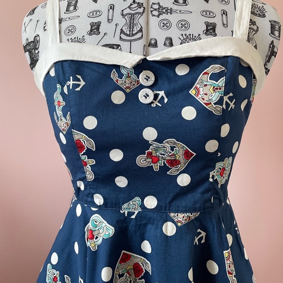 Hell Bunny Oceana rare anchor fit flare dress rockabilly small - Picture 4 of 6